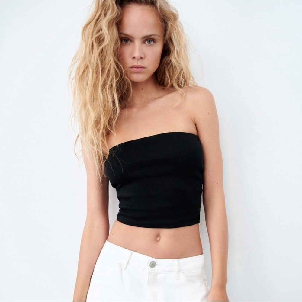 Zara Black Strapless Bandeau Tube Top. Medium.